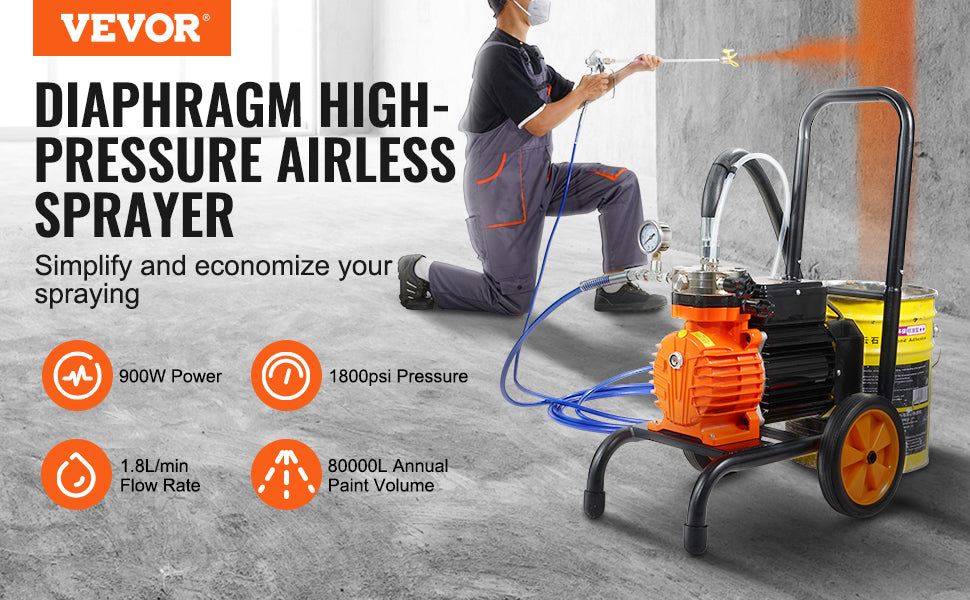 Cart Airless Paint Sprayer Diaphragm Paint Airless Sprayer 900W Electric