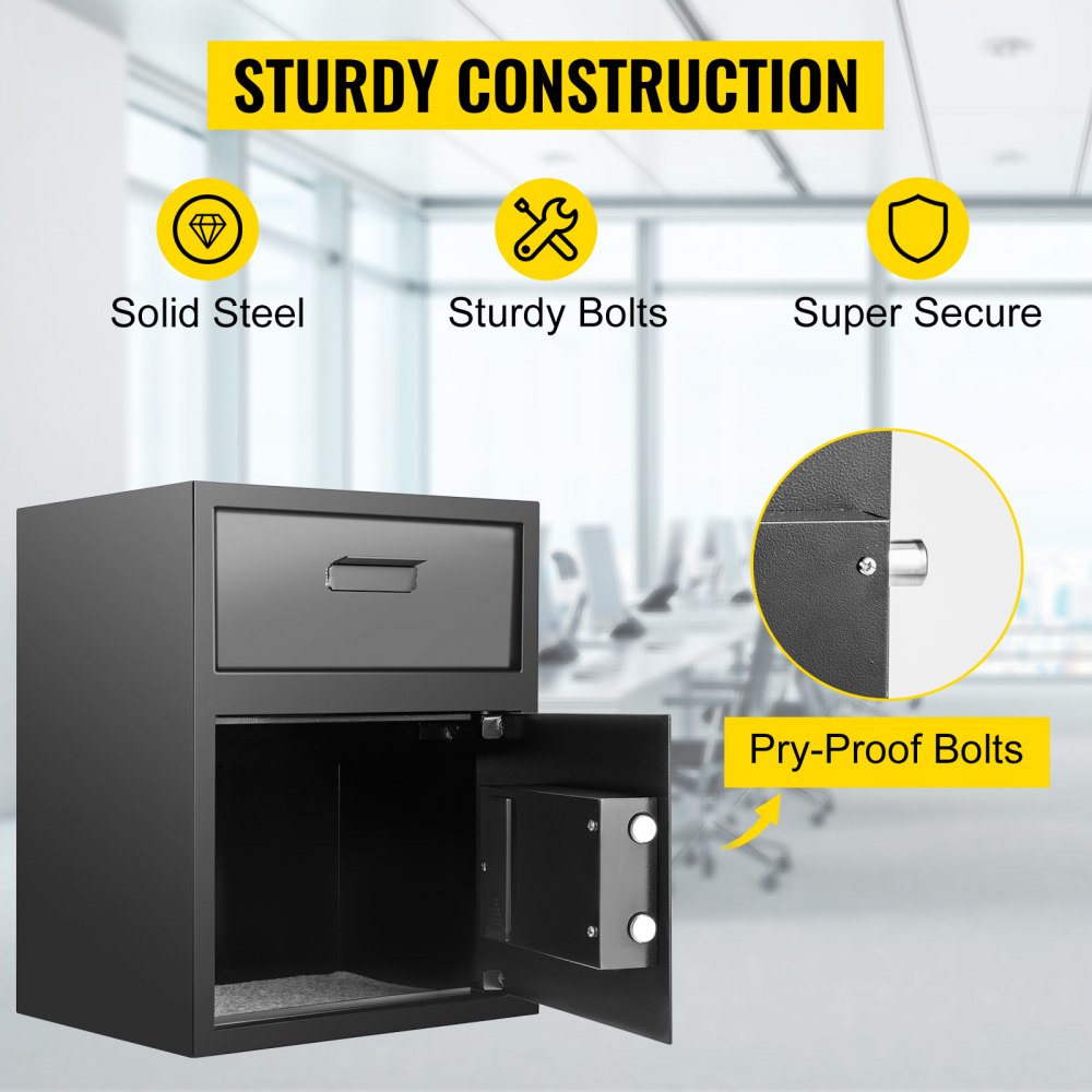 70L Digital Depository Safe Electronic Code Lock, Deposit Safe with Two Emergency Keys, Depository Safe with Deposit Slot, Restaurant Safe Carbon Steel, Depository Box for Home, Hotel and Office