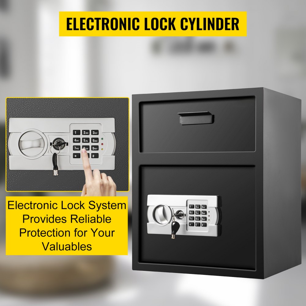 70L Digital Depository Safe Electronic Code Lock, Deposit Safe with Two Emergency Keys, Depository Safe with Deposit Slot, Restaurant Safe Carbon Steel, Depository Box for Home, Hotel and Office