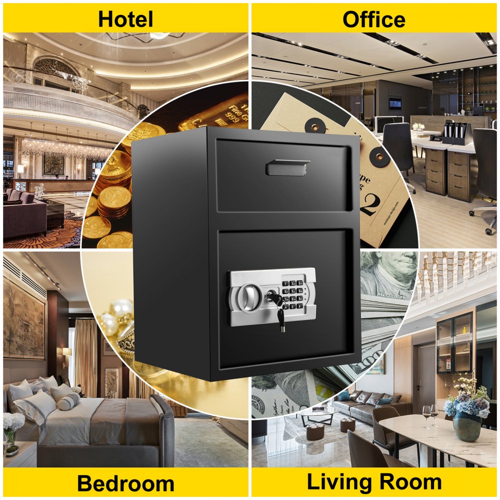 70L Digital Depository Safe Electronic Code Lock, Deposit Safe with Two Emergency Keys, Depository Safe with Deposit Slot, Restaurant Safe Carbon Steel, Depository Box for Home, Hotel and Office