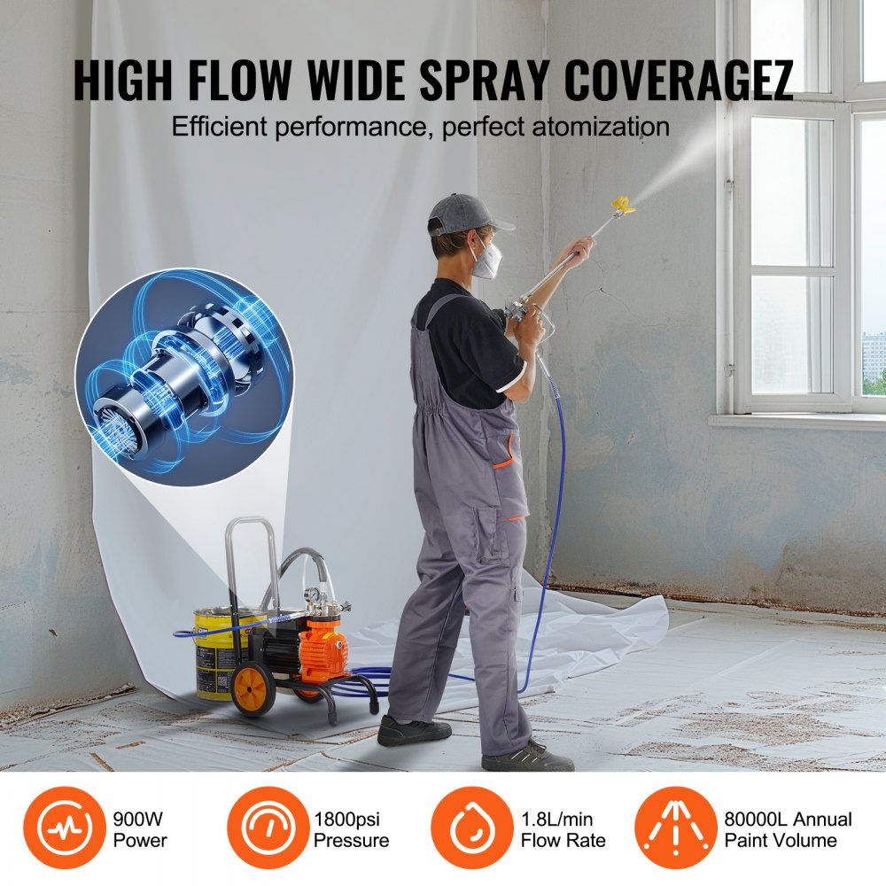 Cart Airless Paint Sprayer Diaphragm Paint Airless Sprayer 900W Electric
