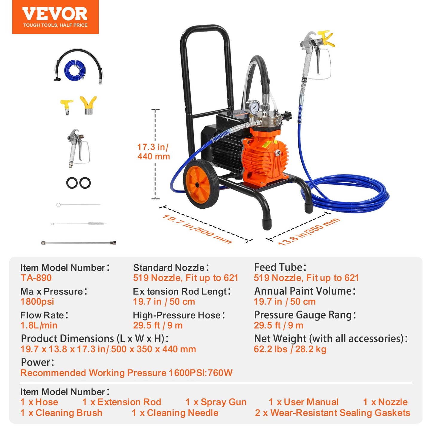 Cart Airless Paint Sprayer Diaphragm Paint Airless Sprayer 900W Electric