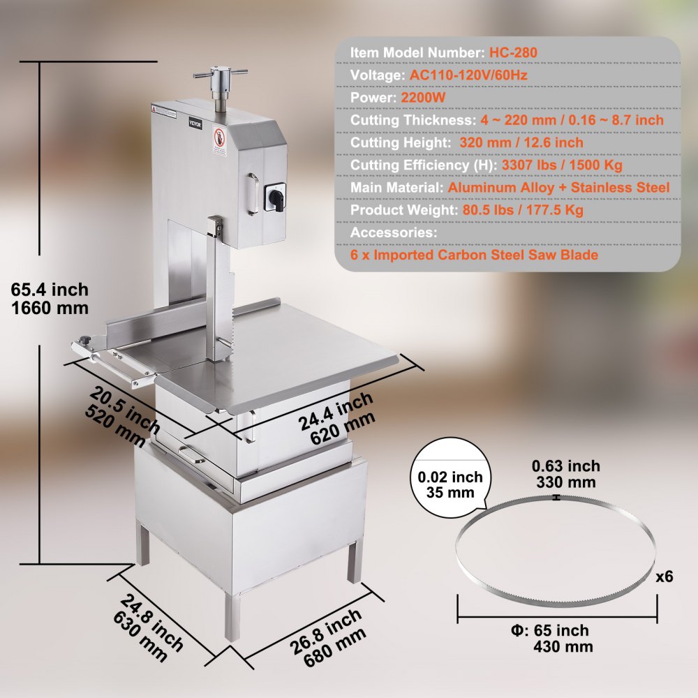 2200W Commercial Electric Meat Bandsaw Stainless Steel Bone Sawing Machine