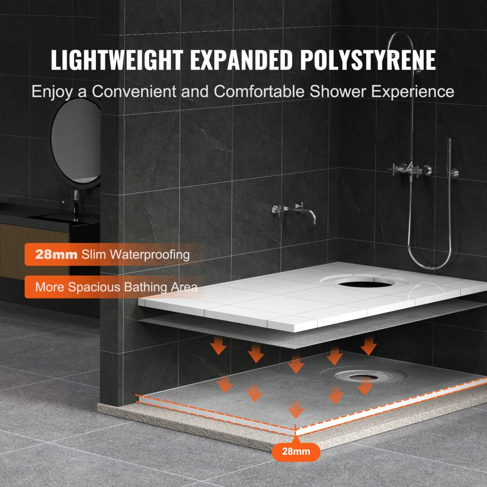 Shower Curb Kit, 1524x965mm Shower Pan Kit with 160mm Offset Drain, Lightweight EPS Shower Installation Kits with 2 Waterproof Cloths, Shower Pan Slope Sticks Fit for Bathroom