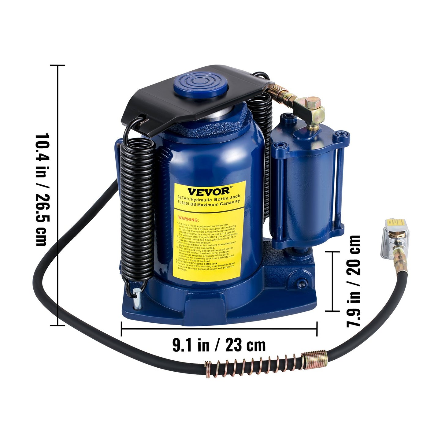 VEVOR Air Hydraulic Bottle Jack, 32 Ton/70550lbs Pneumatic Hydraulic Bottle Jack, Pneumatic/Manual Dual Operation High Lift Bottle Jack, with Manual Hand Pump for Heavy Duty Auto Truck RV Repair Lift