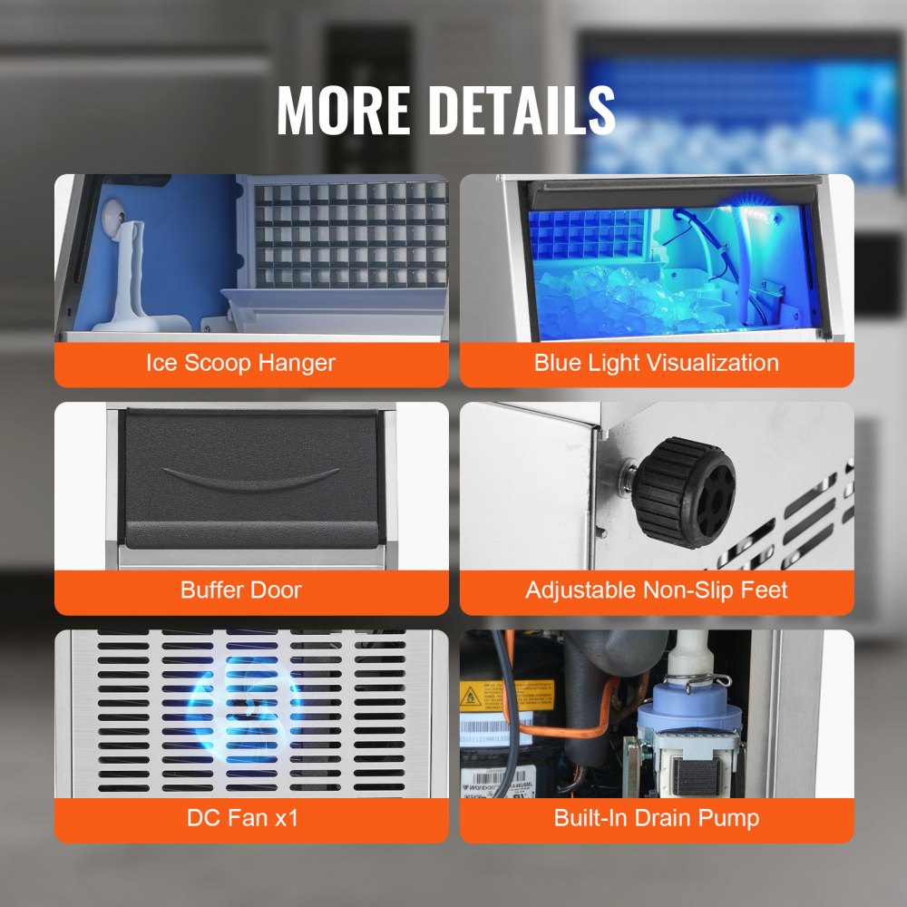 Comercial Ice Maker Freestanding Cabinet Machine 130lbs/24H 60 Ice Cubes