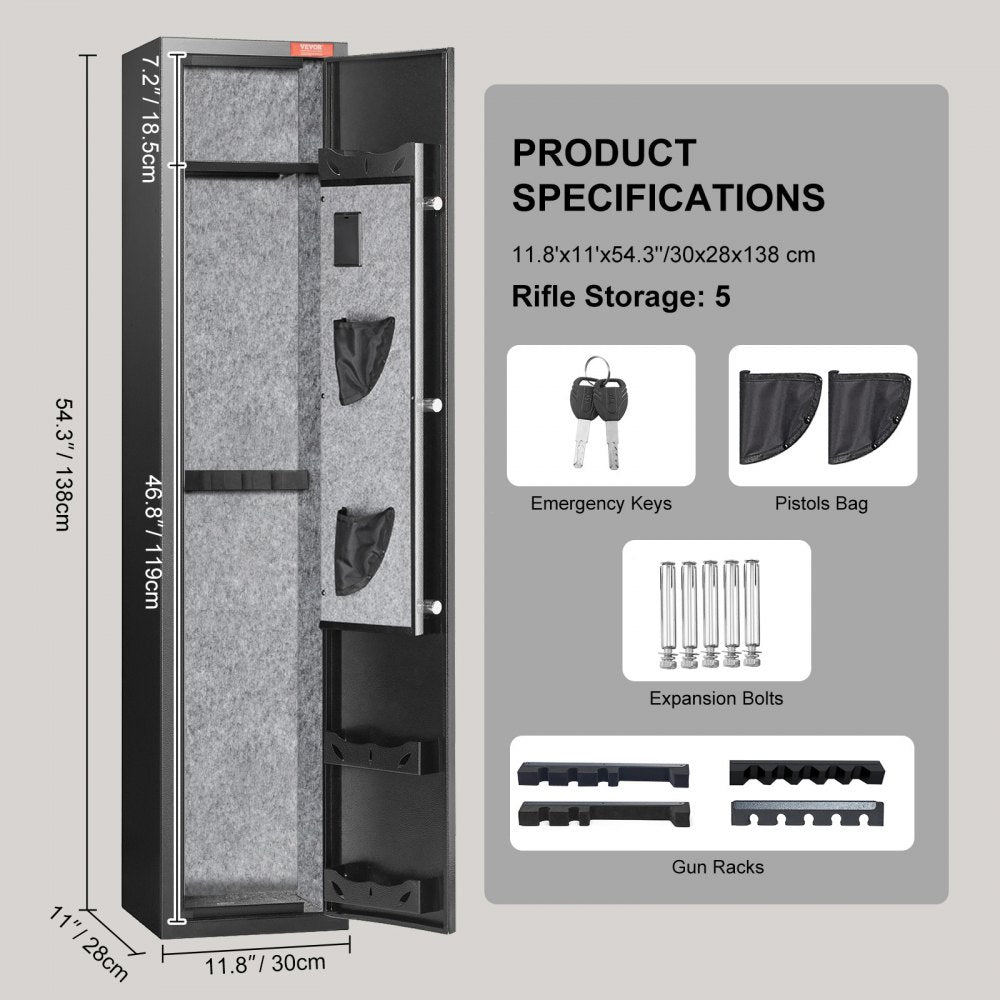 Gun Safe Rifle Safe with Fingerprint Lock for 5 Rifles and 4 Pistols