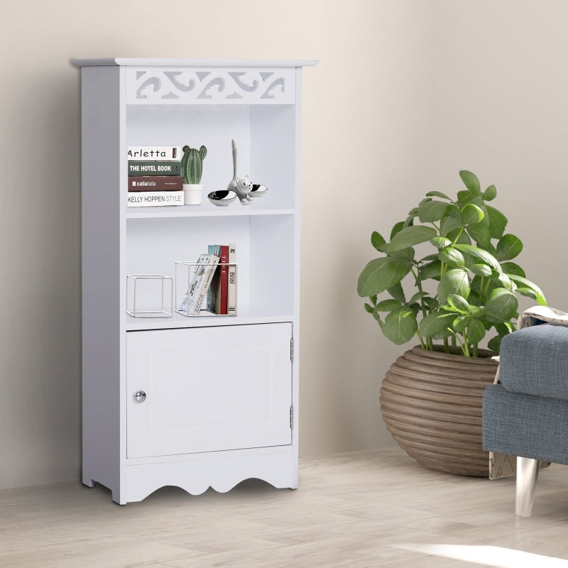 Storage Cabinet Home Organizer 2 Shelves & Door Cabinet w/ Scrolled Top MDF White