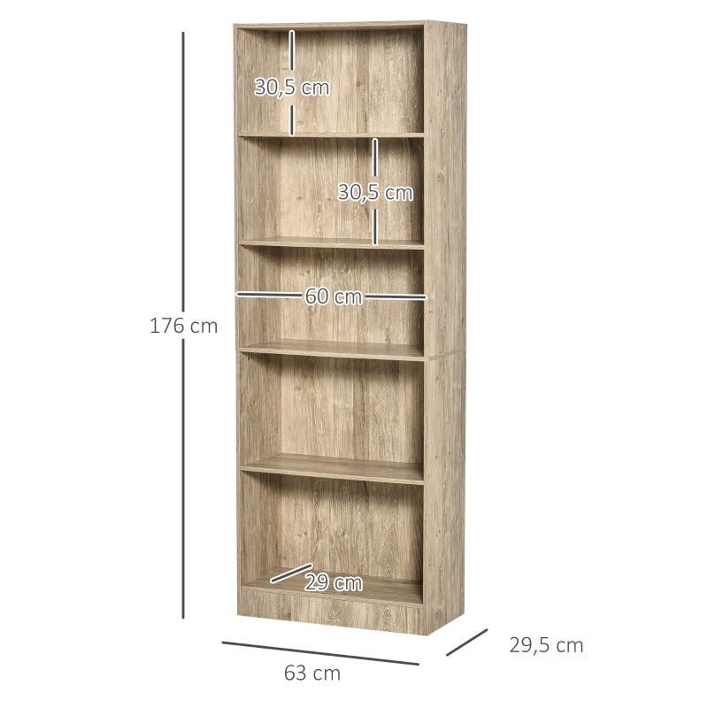5-Tier Bookshelf Storage Cupboard with Adjustable Shelves Display Unit for Living Room, Office, Nature Wood Bookshelf Cabinet w/ Shelf Home