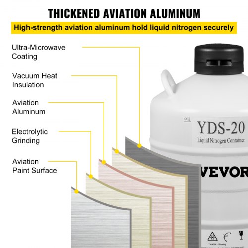 20L Liquid Nitrogen Container Cryogenic Container LN2 Tank Dewar with Straps 6pcs Canisters for Lab