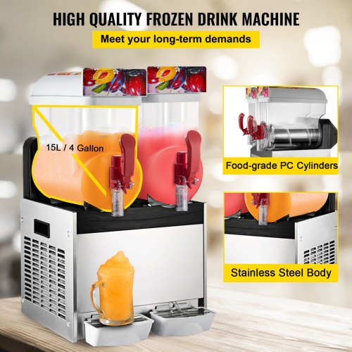 Commercial Frozen Drink Slush Machine 2 x15L Slushy Machine Frozen Drink Slush Making Machine 2 Cylinder Snow Melting Machine for Commercial and Home Use