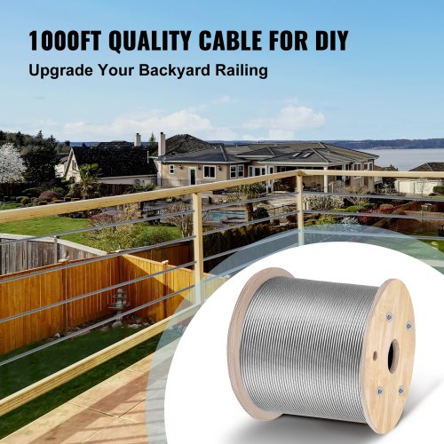T316 Stainless Steel Wire Rope Cable High Strength Tension Flexible Stainless Steel Cable OD 3.2MM Length 1000Ft 11.14KN Cable Railing(300M)