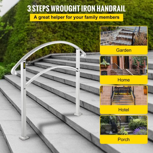 3FT Adjustable Wrought Iron Handrail Fits 3 Steps Outdoor Steps/Stairs