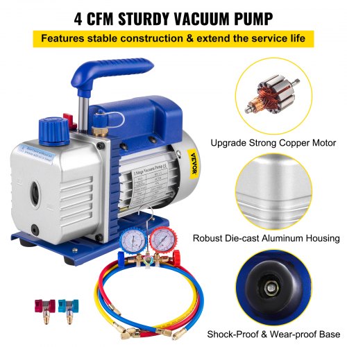 4CFM 1/3HP Vacuum Pump Ac Vacuum Pump Aircon Vacuum Chamber Vacuum Drying Pump HVAC Refrigeration R134a R502 R22 R12 Air-Condition Adapter A/C