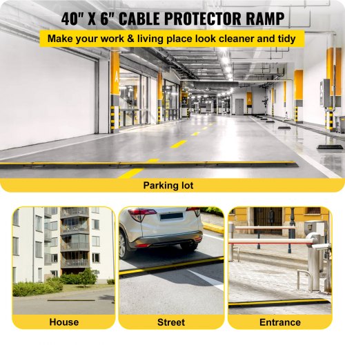 4 Pack of 1-Channel Rubber Cable Protector Ramps Heavy Duty 18000Lbs Load Capacity Cable Wire Cord Cover Ramp Speed Bump Driveway Hose Cable Ramp Protective Cover