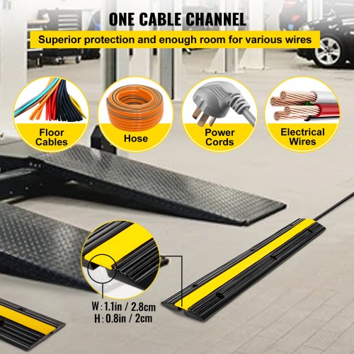 4 Pack of 1-Channel Rubber Cable Protector Ramps Heavy Duty 18000Lbs Load Capacity Cable Wire Cord Cover Ramp Speed Bump Driveway Hose Cable Ramp Protective Cover