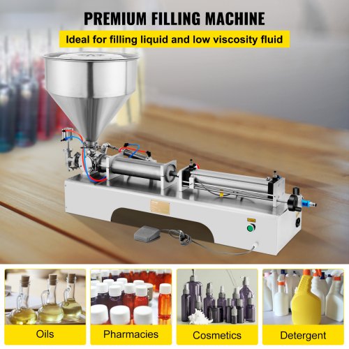Horizontal Pneumatic Liquid Paste Filling Machine 50-500ML Volume, Cream Filling Machine 30L Hopper, Pneumatic Paste Filling Machine for Liquid and Paste