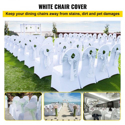 50pcs Chair Cover Wedding Spandex White Chair Covers Stretch Fabric Removable Washable Protective Slipcovers for Weddings Banquets Ceremony(Flat,50PCS)