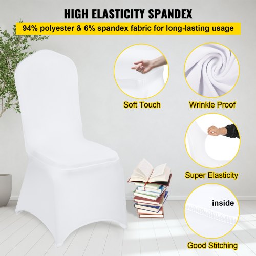 50pcs Chair Cover Wedding Spandex White Chair Covers Stretch Fabric Removable Washable Protective Slipcovers for Weddings Banquets Ceremony(Flat,50PCS)