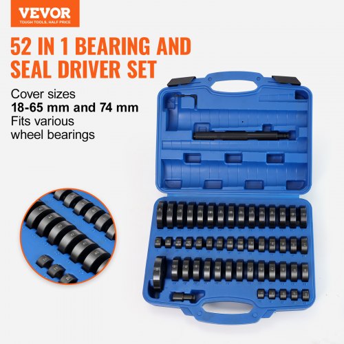 52PCS Custom Bushing Bearing & Seal Driver Set, Transmission Wheel Axle Bearing Race, Seal Driver Installer Remover, 18-65mm & 74mm Metric Discs Bush Removal Puller Bearing Press Tool Kit