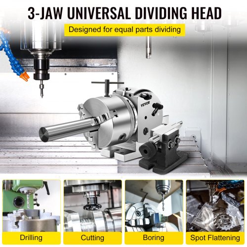BS-0 Precision Dividing Head, Horizontal Dividing Head with 3-Jaw Chuck, MT2 Tailstock BS-0 5" Semi Universal Dividing Head for Milling Machine Mill Gear Cutting