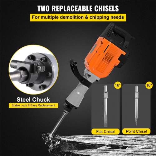 Update 3500W Electric Breaker, 230V Electric Demolition Jack Hammer Drill, 1800 R/Min Chisel Concrete Road Breaker 360° Foregrip for Crushing Concrete