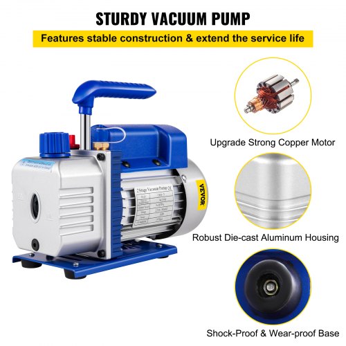 Vacuum Pump 9 CFM 1 HP Double Stage Air Conditioning Vacuum Pump 220V 5PA Ultimate Vacuum Refrigerant HVAC Air Tool Rotary Vane Vacuum Pump for Automobile Reparation Vacuum Evacuation