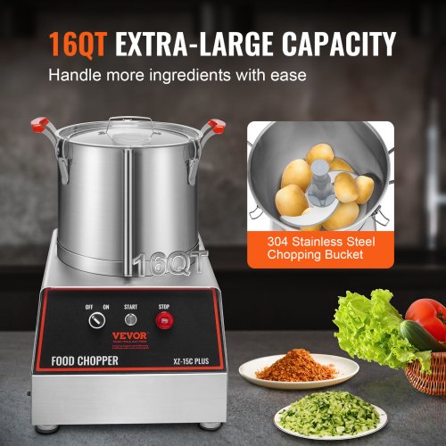 Food Processor Vegetable Chopper 1400W 16 Quart Stainless Steel Blender