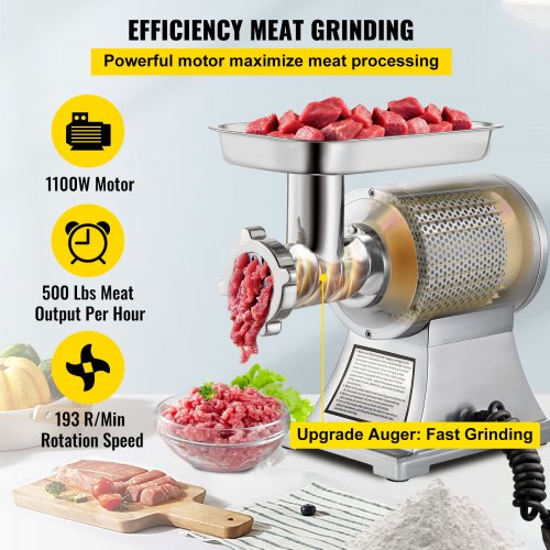 Commercial Meat Mincer 750W Electric Meat Grinder 1HP 190PRM Stainless Steel Meat Grinder Commercial Sausage Stuffer Maker for Industrial and Home Use