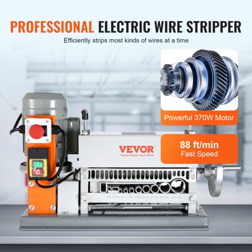 Automatic Wire Stripping Machine, 0.06''-1.42'' Electric Motorized Cable Stripper, 370 W, 88 ft/min Wire Peeler with An Extra Manual Crank, 11 Channels for Scrap Copper Recycling