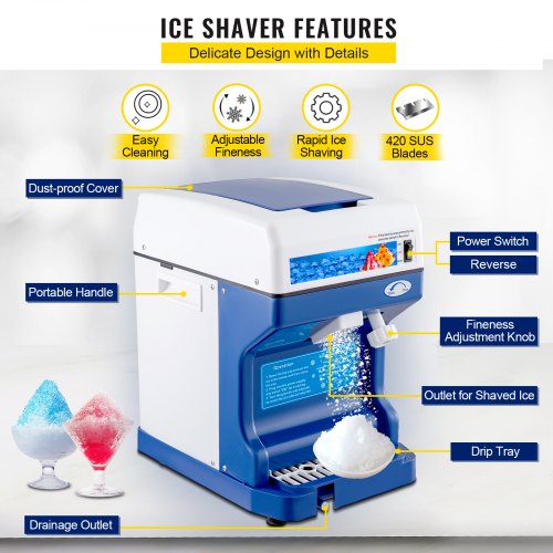 Snow Cone Machine 265LBS Commercial Ice Shaver Crusher 220V 50HZ Ice Crusher Shaver Machine Snow Flake Stainless Steel Food Grade for Kitchen Home Bars