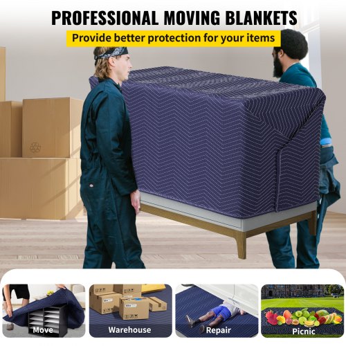 Moving Blankets, 12 Packs - 80" x 72" (42 lb/dz Weight), Professional Non-Woven & Recycled Cotton Material Packing Blankets, Heavy-Duty Shipping Pads for Protecting Furniture, Floors, Blue