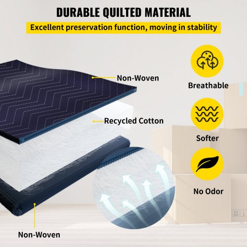 Moving Blankets, 12 Packs - 80" x 72" (42 lb/dz Weight), Professional Non-Woven & Recycled Cotton Material Packing Blankets, Heavy-Duty Shipping Pads for Protecting Furniture, Floors, Blue