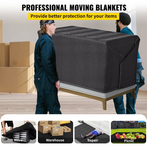Moving Blankets, 6 Packs - 80" x 72" (32.4 lb/dz Weight), Professional Non-Woven & Recycled Cotton Material Packing Blankets, Heavy-Duty Shipping Pads for Protecting Furniture, Floors, Black
