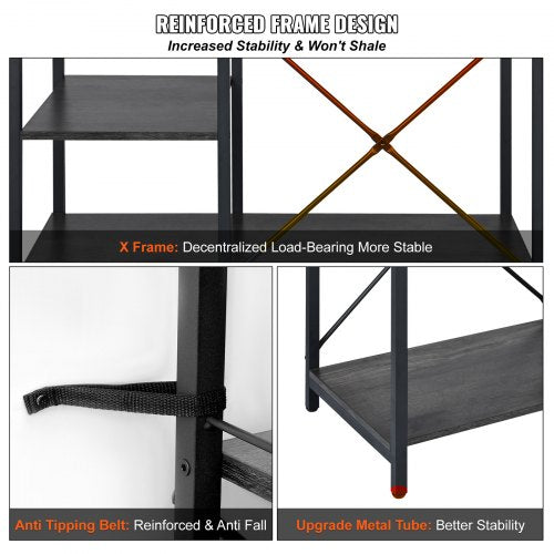 Kitchen Baker's Rack, 5-Tier Industrial Microwave Stand with Hutch & 8 S-Shaped Hooks, Multifunctional Coffee Station Organizer with Utility Storage Shelf for Kitchen, Living Room, Dark Gray