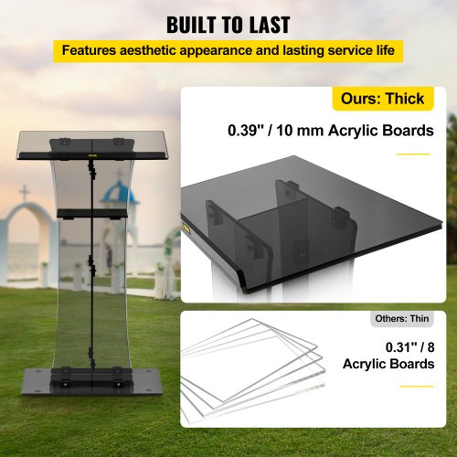 Acrylic Pulpit, 119 cm Tall, Clear Podium Stand w/ Wide Reading Surface & Storage Shelf, Floor-Standing Plexiglass Lectern for Church Office School, Black