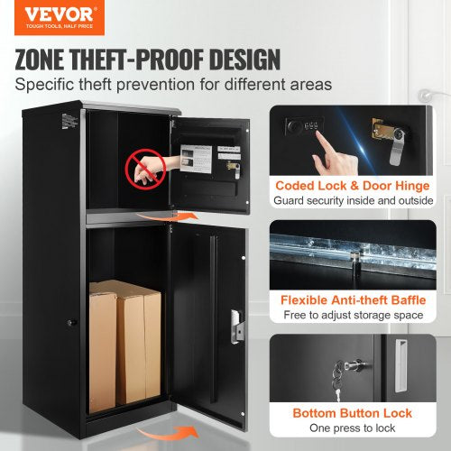 Package Delivery Boxes for Outside 16.2"x15.8"x44", Galvanized Steel Package Delivery Box with Coded Lock, Removable Anti-theft Baffle, IPX3 Waterproof Parcel Drop Box for Outside, Porch