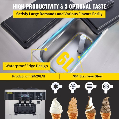 Soft Ice Cream Machine 2200W Commercial Countertop Soft Ice Cream Maker Machine 5.3 to 7.4 Gallons per Hour Ice Cream Machine for Restaurants Bars Cafes Bakeries