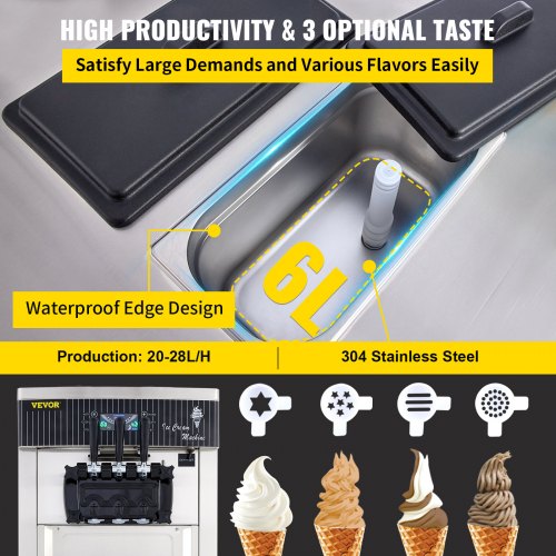 Soft Ice Cream Machine 2200W Commercial Vertical Soft Ice Cream Maker Machine 5.3 to 7.4 Gallons per Hour Ice Cream Machine for Restaurants Bars Cafes Bakeries