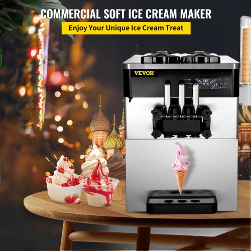 Countertop Soft Ice Cream Machine 2200W Commercial Countertop Orange Soft Ice Cream Machine 5.3 to 7.4 Gallons per Hour Ice Cream Machine for Restaurants Bars Cafes Bakeries
