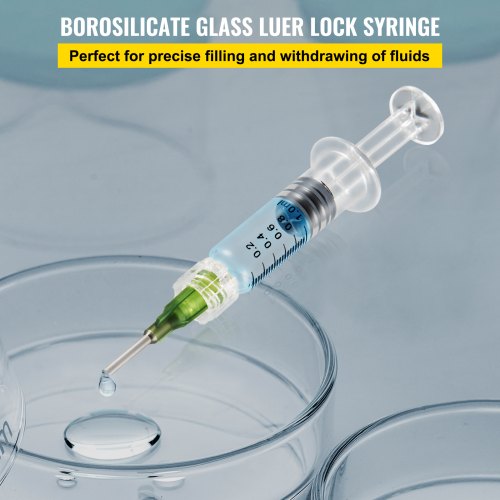 Borosilicate Glass Luer Lock Syringe, 1mL, 100 Pcs Reusable Glass Syringes with 14 Ga Blunt Tip Needles, for Lab, Vet, Art, Craft, Thick Liquids, Oil, Gel, Glue, Ink, Non Hypodermic