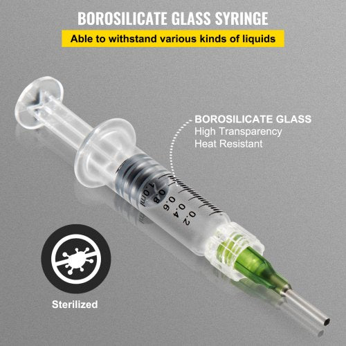 Borosilicate Glass Luer Lock Syringe, 1mL, 100 Pcs Reusable Glass Syringes with 14 Ga Blunt Tip Needles, for Lab, Vet, Art, Craft, Thick Liquids, Oil, Gel, Glue, Ink, Non Hypodermic