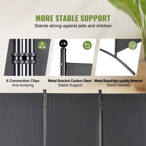 Room Divider, 6.1 ft Room Dividers and Folding Privacy Screens (3-panel), Fabric Partition Room Dividers for Office, Bedroom, Dining Room, Study, Freestanding, Dark Gray