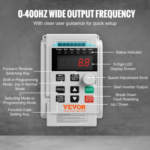 VFD 4KW,18A,5HP Variable Frequency Drive for 3-Phase Motor Speed Control