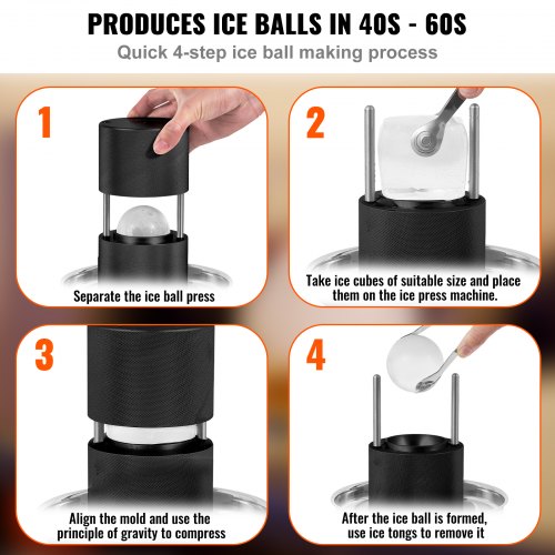 Ice Ball Press, 2.4" Ice Ball Maker, Aircraft Al Alloy Ice Ball Press Kit for 60mm Ice Sphere, Ice Press with Tong and Drip Tray, for Whiskey, Cocktail, Bourbon, Scot on Party & Holiday, Black