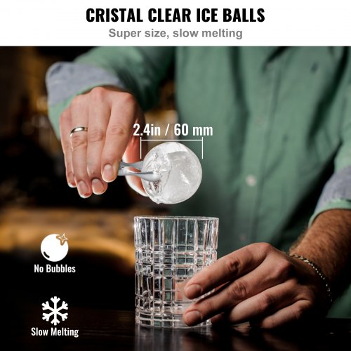 Ice Ball Maker, Crystal Clear Ice Ball Maker 2.36inch Ice Sphere Maker with Storage Bag and Ice Clamp, Round Clear Ice Cube 2-Cavity Ice Press Maker for Whiskey Scotch Cocktail Brandy