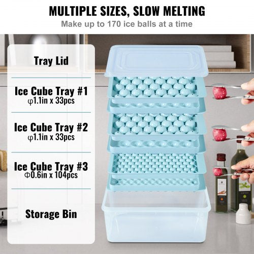 Ice Cube Tray Silicone Round Ice Ball Maker with Lid Easy Release 2 Pack