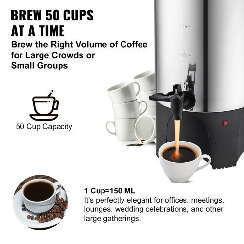 Commercial Coffee Urn 50 Cup Stainless Steel Coffee Dispenser Fast Brew