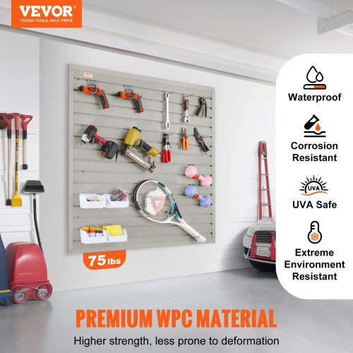 Slatwall Panels, 4 ft x 1 ft Gray Garage Wall Panels 12"H x 48"L (Set of 4 Panels), Heavy Duty Garage Wall Organizer Panels Display for Retail Store, Garage Wall, and Craft Storage Organization