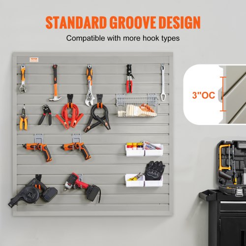 Slatwall Panels, 4 ft x 1 ft Gray Garage Wall Panels 12"H x 48"L (Set of 4 Panels), Heavy Duty Garage Wall Organizer Panels Display for Retail Store, Garage Wall, and Craft Storage Organization